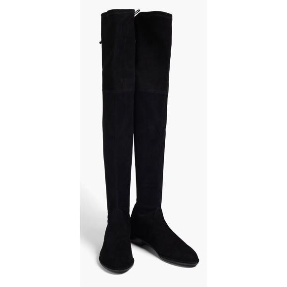 Stuart Weitzman Suede Over The Knee Boots Black Almond Toe Size 6.5 Pull On Styl - Picture 1 of 9